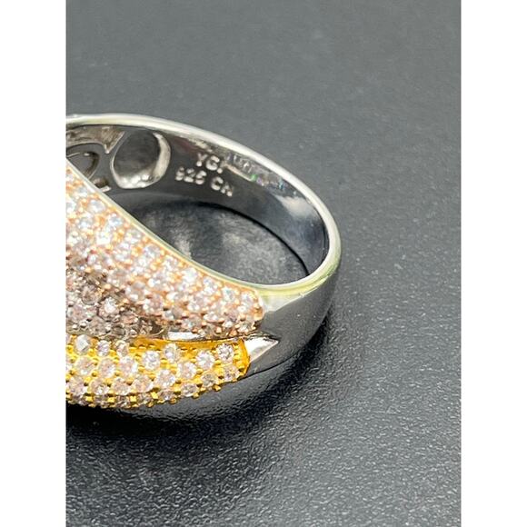 YGI 925 CN Tri-tone Sparkling Micro Pave CZ Overpass Iced Chunky Ring Sz 8.5 - Picture 8 of 9
